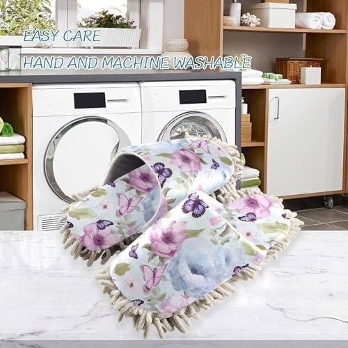 Flowers Butterfly Blue Mop Slippers for Women