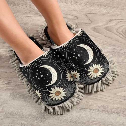 White Sun Flower Microfiber Cleaning Slippers with Mopping Function