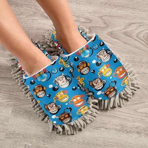 Bulletgxll Blue Monkeys Mop Slippers - Washable and Comfortable
