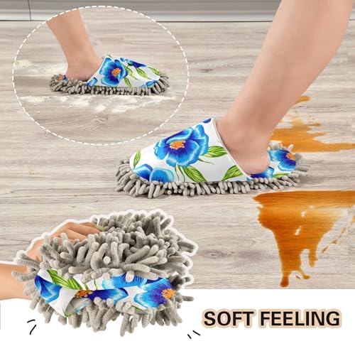 Burbuja Blue Flowers Mop Slippers - Absorbent Washable Unisex
