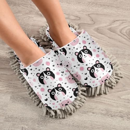 Panda Faces Microfiber Cleaning Slippers - L Size