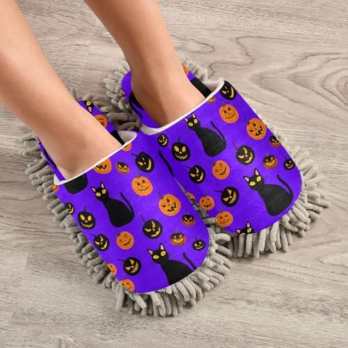 Burbuja Cats Pumpkins Mop Slippers for Wet and Dry Cleaning