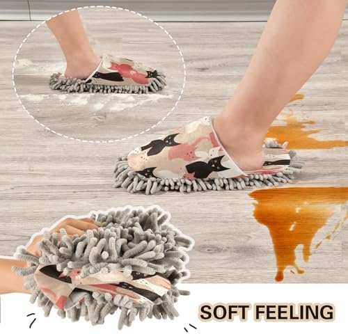 Cats Pattern Mopping Slippers Washable Microfiber