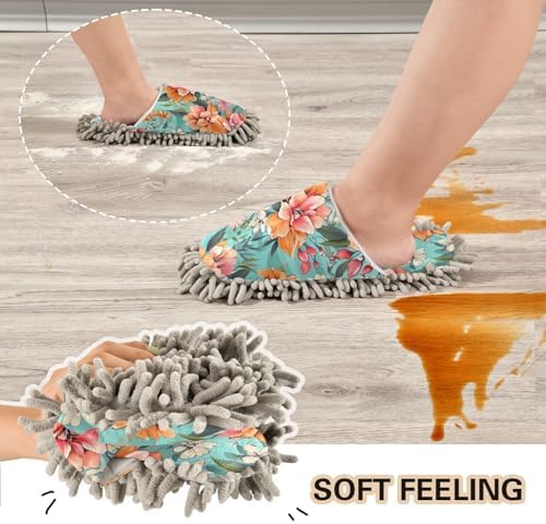 RunningBear Hibiscus Mop Slippers with Soft Chenille Sole