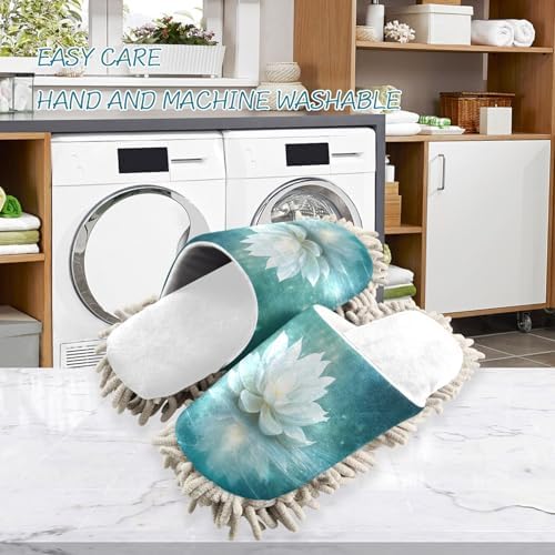RunningBear White Flowers Lotus Mop Slippers for Home Cleaning