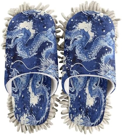 Zhirexin Blue Dragons Mop Slippers for House Cleaning