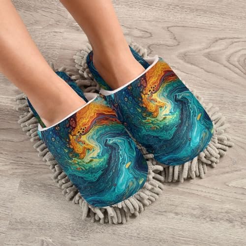 Zhirexin Blue Green Mop Slippers for Men Women