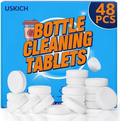 USKICH Water Bottle Tablets 48 Pack - Stainless Steel Plastic Cleaner