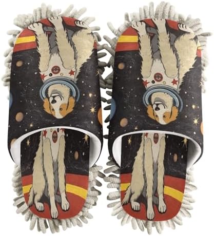 Bulletgxll Space Dog Mopping Slippers - Washable Microfiber Floor Mop Slippers for Men Women
