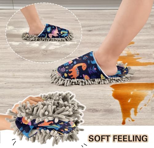 Bulletgxll Colorful Dinosaurs Cleaning Slippers Mop Pad Replacement