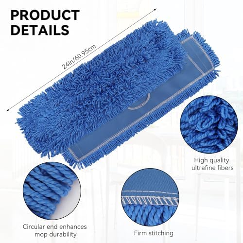24 Inch Blue Dust Mop Heads 6 Pack Replacement for Hardwood Floors