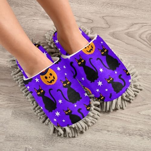 Burbuja Pumpkins Black Cats Mop Slippers for All Sizes