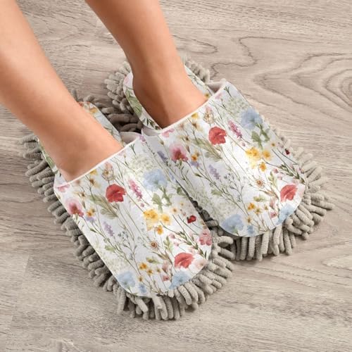 RunningBear Watercolor Floral Mop Slippers for Home Office Cleaning