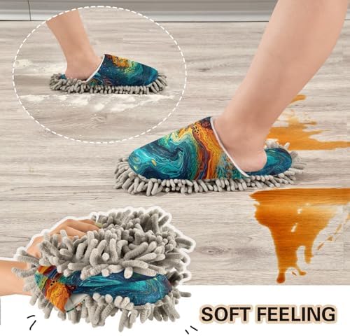 Zhirexin Blue Green Mop Slippers for Men Women