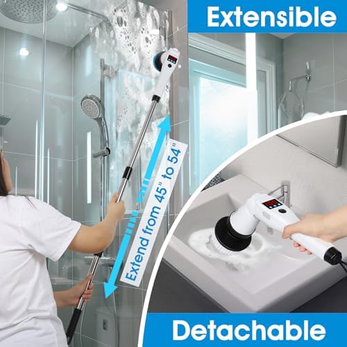 Hdyfix Electric Spin Scrubber with 3 Speeds Long Handle 5200mAh Battery