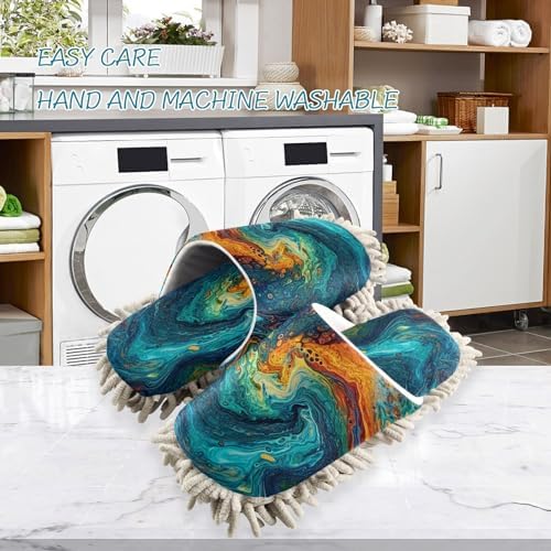 Zhirexin Blue Green Mop Slippers for Men Women