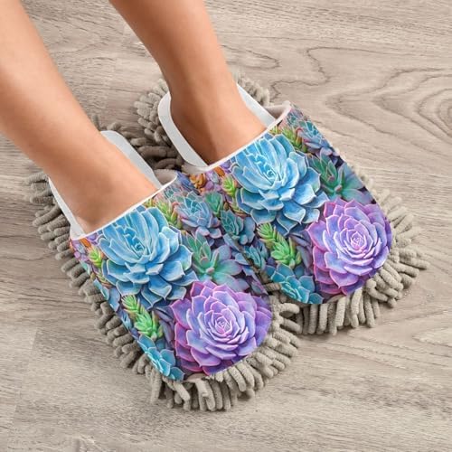 RunningBear White Succulent Mop Slippers for Home Office
