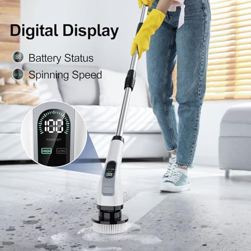 ALPONO Electric Spin Scrubber with 7 Heads - Cordless Power Shower Brush for Bathrooms and Tiles Black