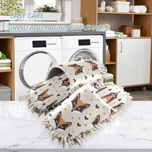 Bulletgxll Fox Pattern Hearts Microfiber Cleaning Slippers L