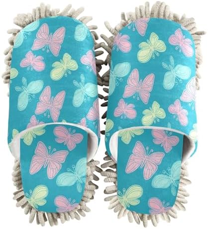 Burbuja Butterflies Mop Slippers Microfiber Cleaning Slippers Washable Dust Slippers for Women Men Home Kitchen