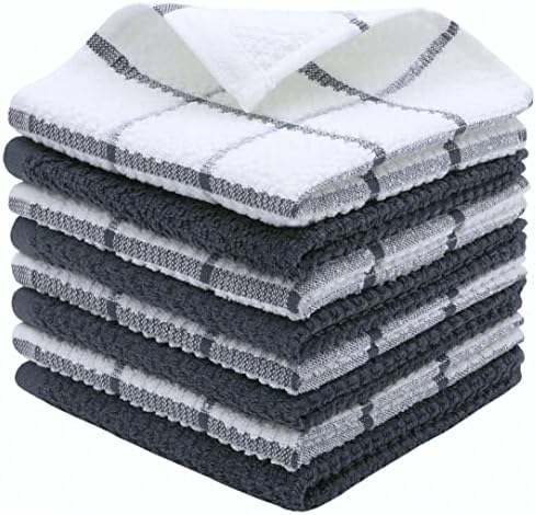 PPAXL Cotton Dish Towels 8pc Set 12x12 Inches Grey Multi
