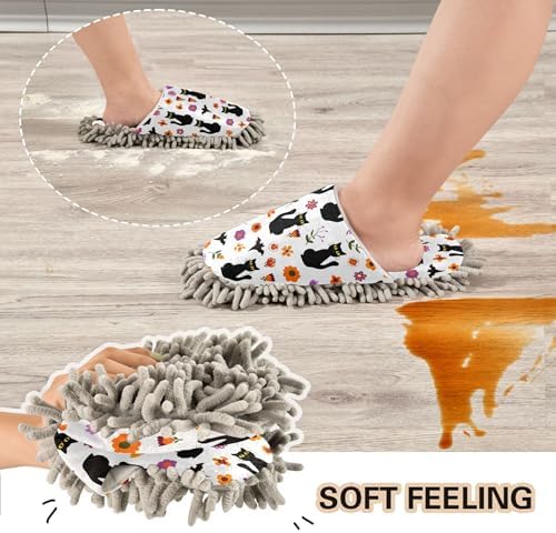 Burbuja Black Cats Mop Slippers for Home Cleaning