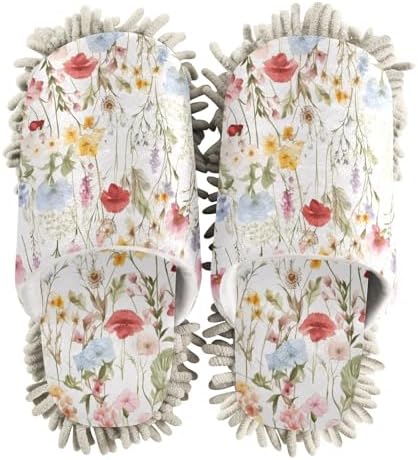 RunningBear Watercolor Floral Mop Slippers for Home Office Cleaning