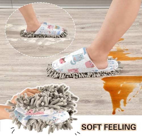 Burbuja Cartoon Cats Mop Slippers for Home Cleaning 1