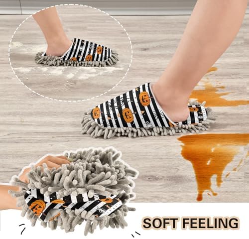 Zhirexin Halloween Striped Mop Slippers for Men Women