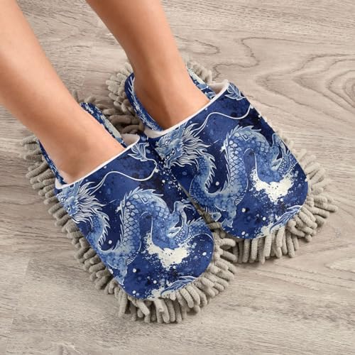 Zhirexin Blue Dragons Mop Slippers for House Cleaning