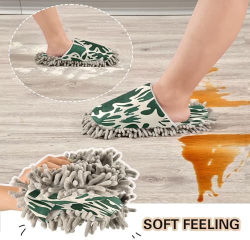 Zhirexin Dark Green Cleaning Slippers with Microfiber Mop Pads