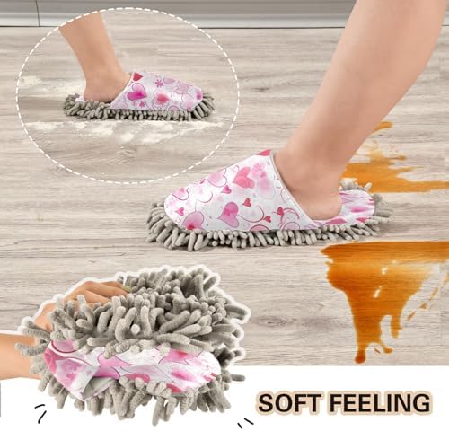 Bulletgxll Valentine Heart Mop Slippers - Washable Microfiber Cleaning Shoes