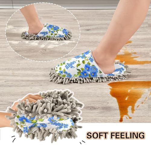 Burbuja Blue Flowers Mop Slippers for Home Kitchen Cleaning