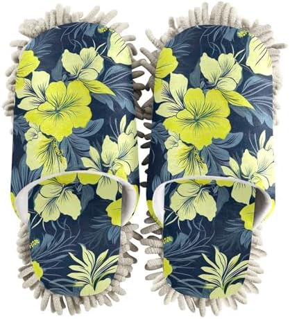 RunningBear Hibiscus Florals Mop Slippers for Cleaning