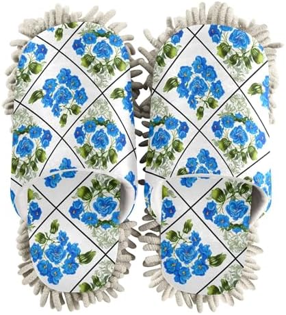 Burbuja Microfiber Mop Slippers with Blue Flowers Design