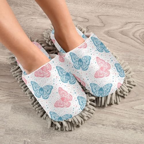 Burbuja Butterflies Mop Slippers Soft Colors Cleaning Dust Slippers for Home and Kitchen