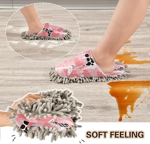 Bulletgxll Pink Giraffes Mop Slippers Washable