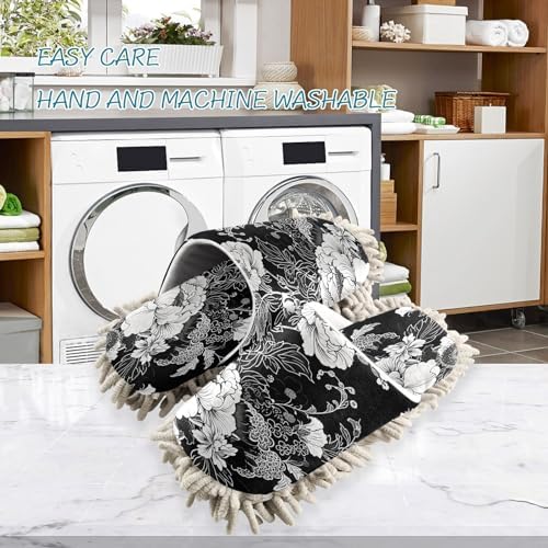 Zhirexin Black White Flowers Cleaning Slippers