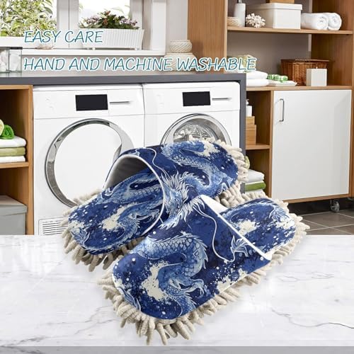 Zhirexin Blue Dragons Mop Slippers for House Cleaning