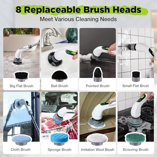 WORKPRO Electric Spin Scrubber Cordless 3-Speed Waterproof 8 Brush Heads