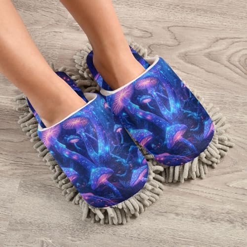 FLildon Microfiber Mop Slippers Night Glowing Mushrooms Washable