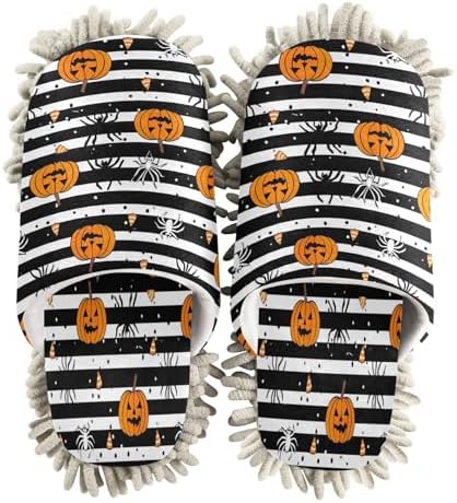 Zhirexin Halloween Striped Mop Slippers for Men Women