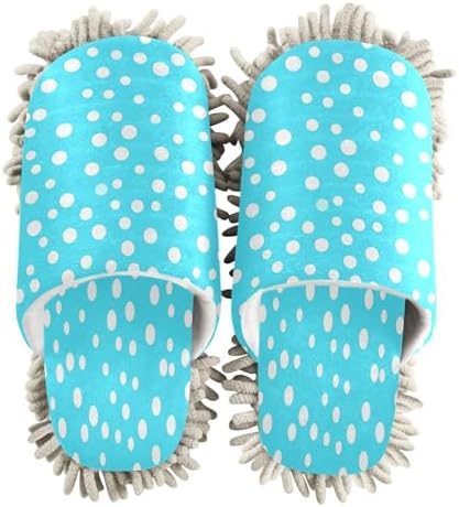 Blue and White Dot Microfiber Cleaning Slippers - L