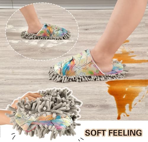 Bulletgxll Colorful Flowers Mop Slippers - Washable Floor Cleaner for Men Women