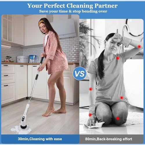 Fixm Cordless Electric Spin Scrubber with 2 Speeds and 11 Brush Heads