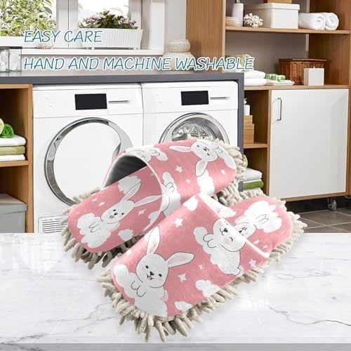 Bulletgxll Cute Rabbits Mop Slippers Washable Floor Mop Slippers