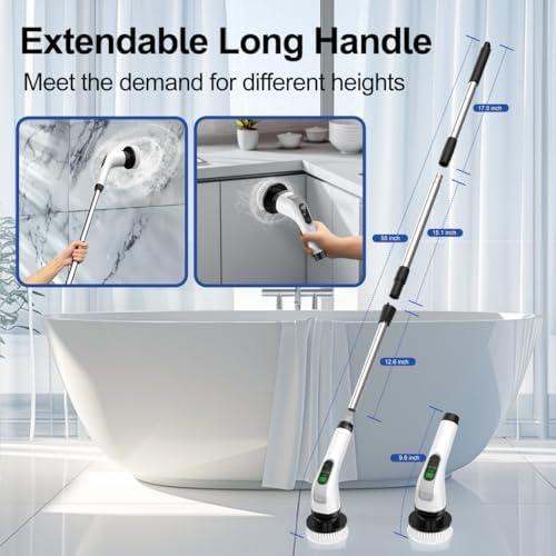 ALPONO Electric Spin Scrubber with 7 Heads - Cordless Power Shower Brush for Bathrooms and Tiles Black