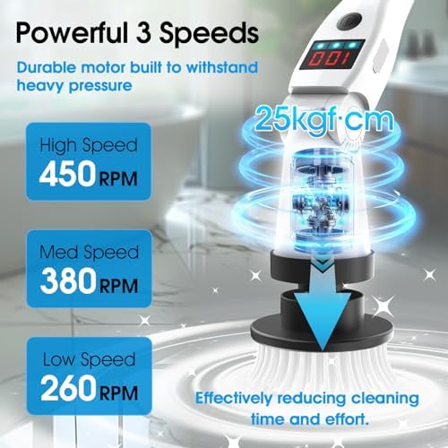 Hdyfix Electric Spin Scrubber with 3 Speeds Long Handle 5200mAh Battery