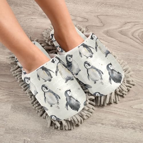 RunningBear White Cute Penguins Mop Slippers 1