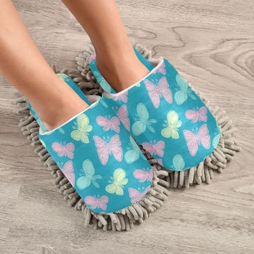 Burbuja Butterflies Mop Slippers Microfiber Cleaning Slippers Washable Dust Slippers for Women Men Home Kitchen